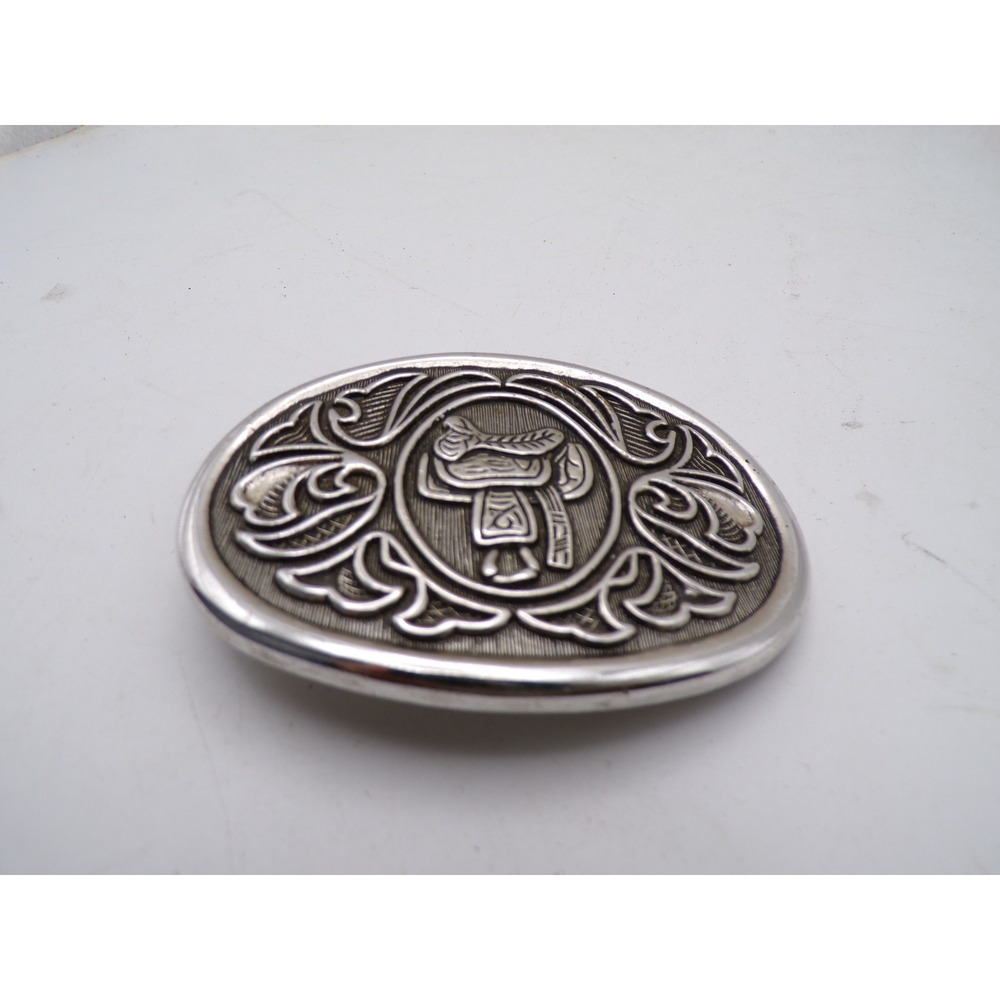 Vintage Avon Silver Tone Western Saddle Oval Belt Buckle Equestrian Americana